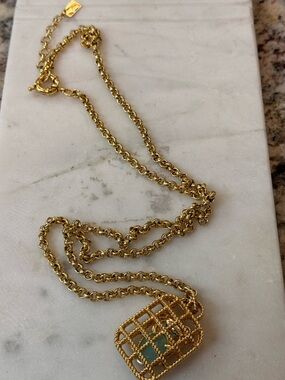 Lilly Pulitzer Gold Tone Statement Necklace Turquoise Pendant-NWOT